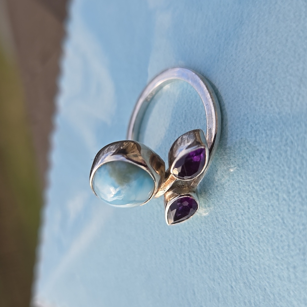 Larimar & Amethyst Solid Sterling Ring - image 3